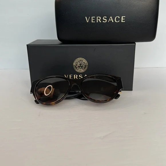 VERSACE Ladies Transparent Brown Cat-Eye Sunglasses